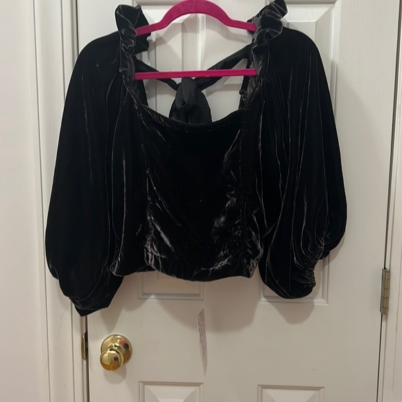 Tops - Unique Free People Velveteen Crop Top Long Sleeve Black